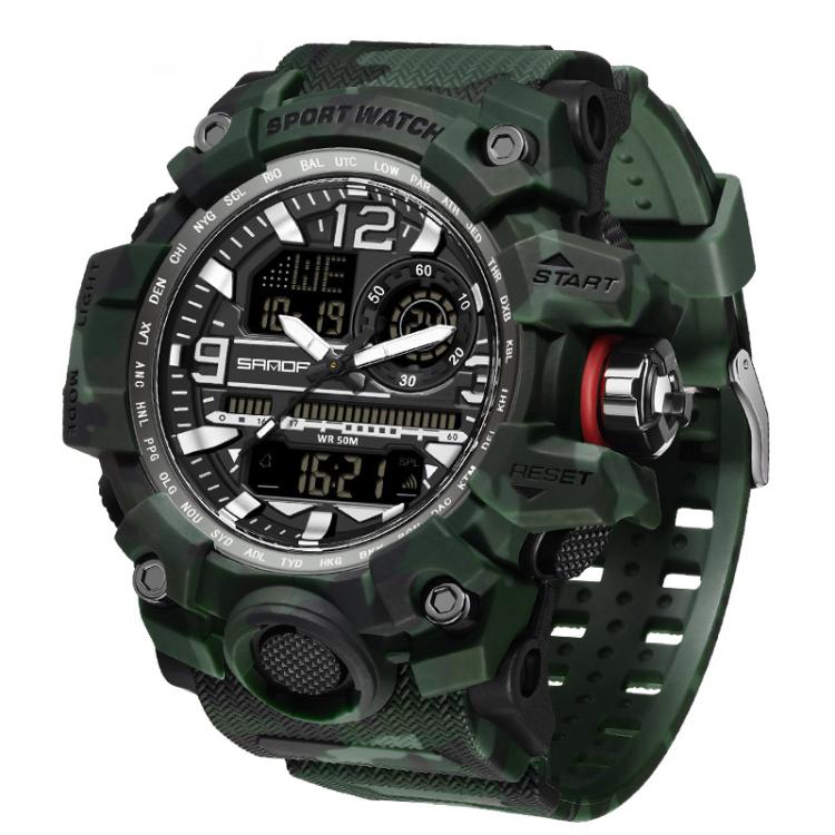 SANDA 3359 Outdoor Sports Watch Waterproof Camouflage Electronic Watch, Color: Green Black