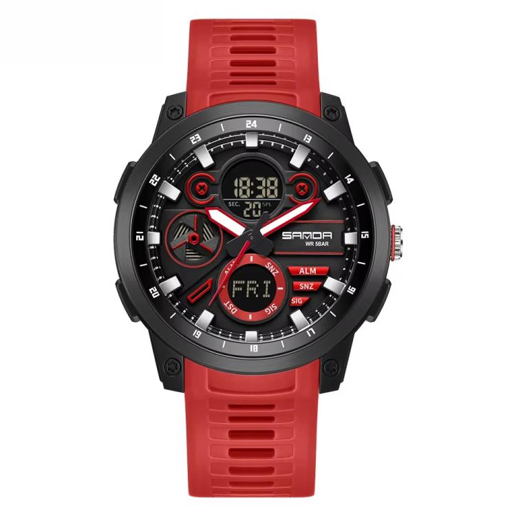 SANDA 3379 Sport Waterproof Alarm Clock Reminder Electronic Watch(Red)