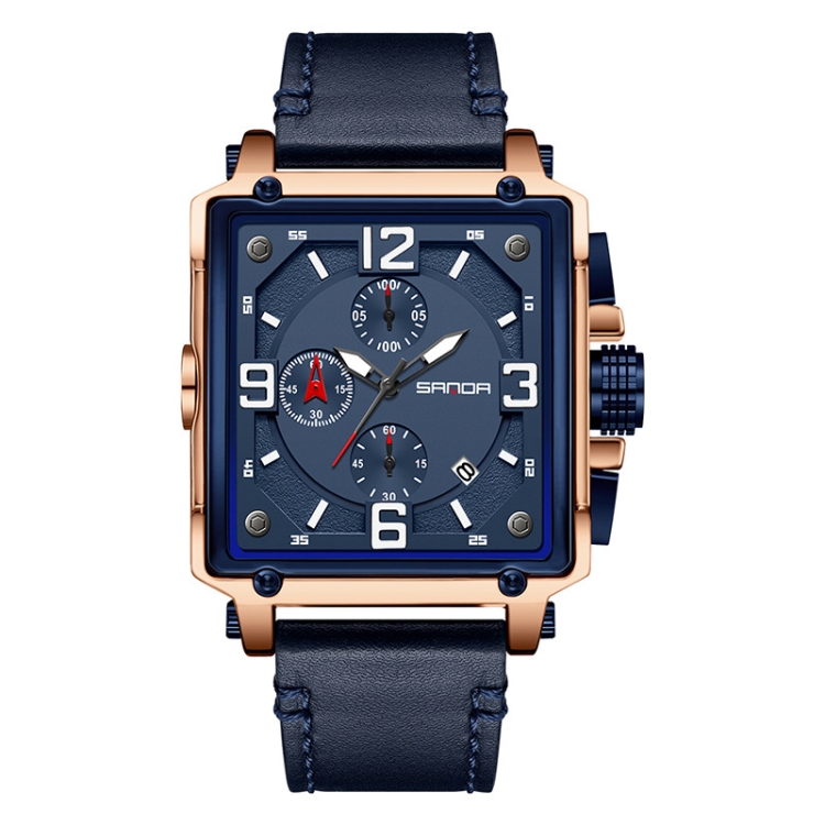 SANDA 5304 Quartz Men Watch Three Eyes Six Stitches Simple Calendar Waterproof Waist Watch(Belt Blue)