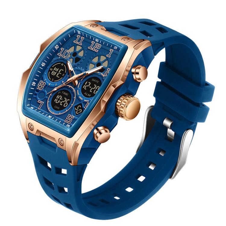SANDA 6266 Tonneau Curved Mirror Electronic Watch Alarm Clock Chronograph Waterproof Sports Watch, Color: Blue Rose Gold