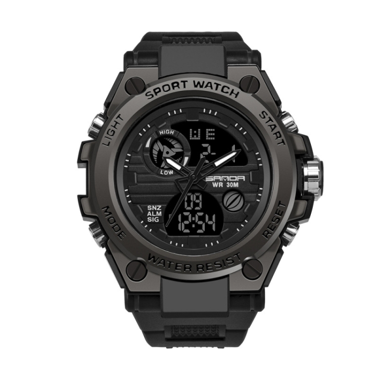 SANDA 739 Multifunctional Waterproof Sports Watch Chronograph Calendar Alarm Night Light Watch(Black)