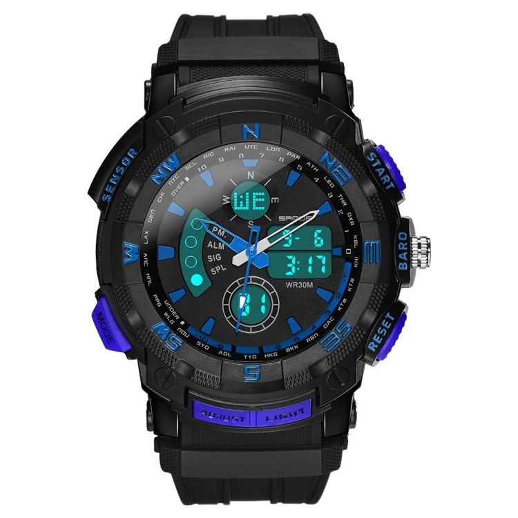 SANDA 775 Watch Male Electronic Watch Adult Middle School Students Youth Multi Functional Sports Water Proof Trend Double Watch(Blue)