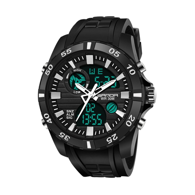 SANDA 791 Watch Genuine Fashion Sports Multifunction Electronic Watch Popular Men luminous Wrist Watch(White)
