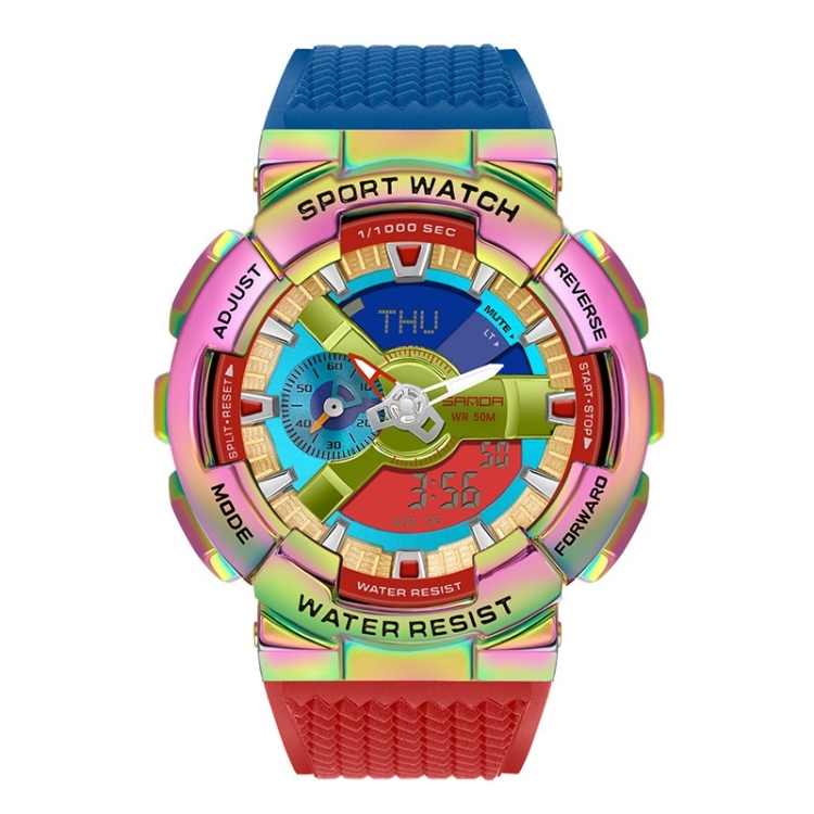 SANDA 9004 Men Symphony Dual Display Synchronous Outdoor Luminous Electronic Multifunction Watch(Illusion)