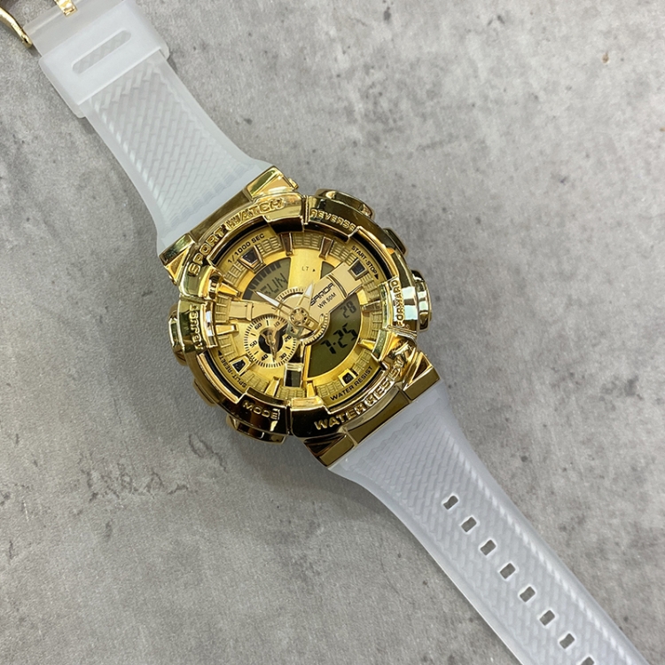 SANDA 9004 Men Symphony Dual Display Synchronous Outdoor Luminous Electronic Multifunction Watch(Transparent Gold)
