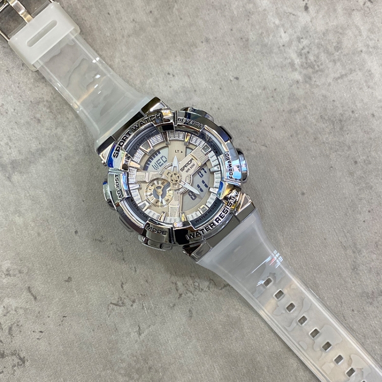SANDA 9004 Men Symphony Dual Display Synchronous Outdoor Luminous Electronic Multifunction Watch(Transparent Silver)
