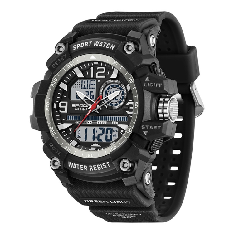 SANDA Large Dial Electronic Watch Multi-function Outdoor Sports Watch(Black White)