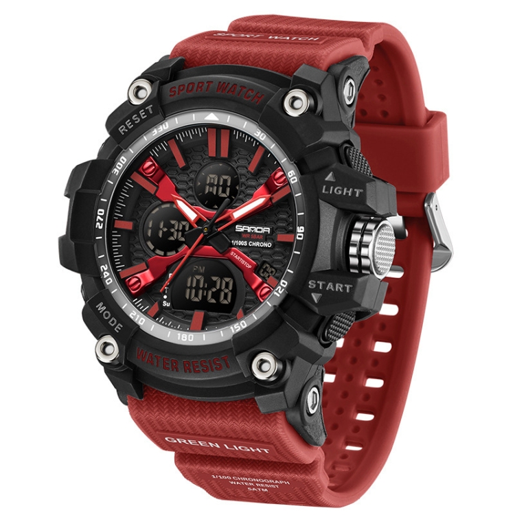 SANDA Men Electronic Watch Outdoor Sports Luminous Watch(Red)