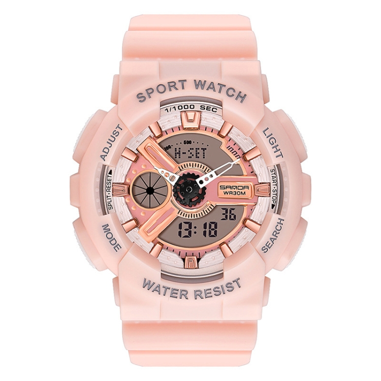 SANDA Outdoor Leisure Waterproof Multifunctional Luminous Electronic Watch(Sakurami Pink Woman)