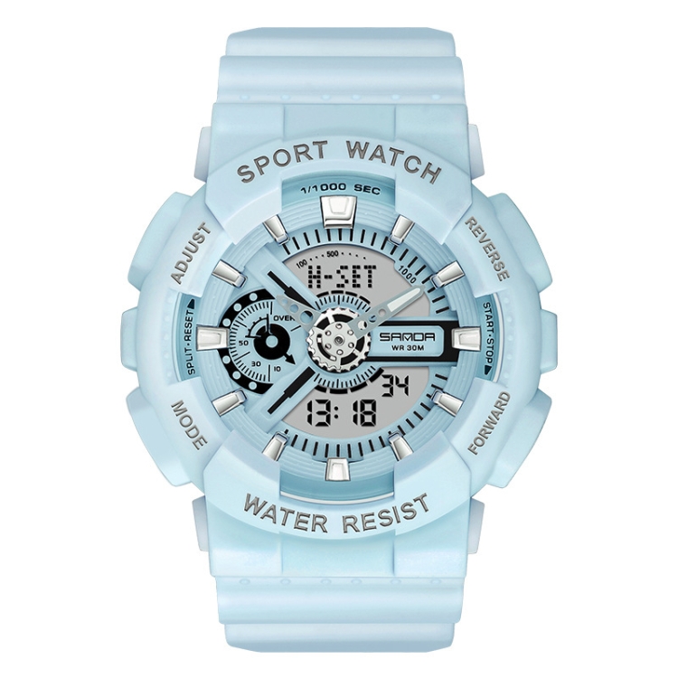 SANDA Outdoor Leisure Waterproof Multifunctional Luminous Electronic Watch(Sand Haze Blue Men)