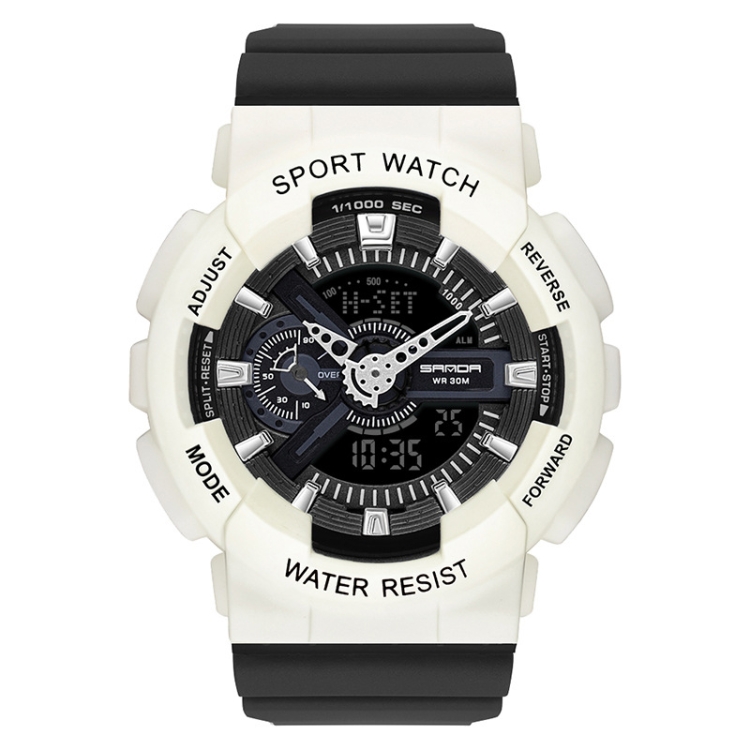 SANDA Outdoor Leisure Waterproof Multifunctional Luminous Electronic Watch(Sand White Black Men)