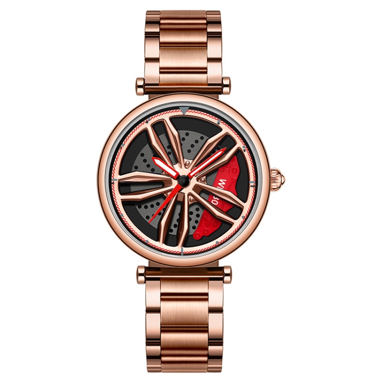 SANDA P1074 Cool Couple Steel Band Quartz Watch Wheel Series Dial Ladies Watch(Rose Gold)