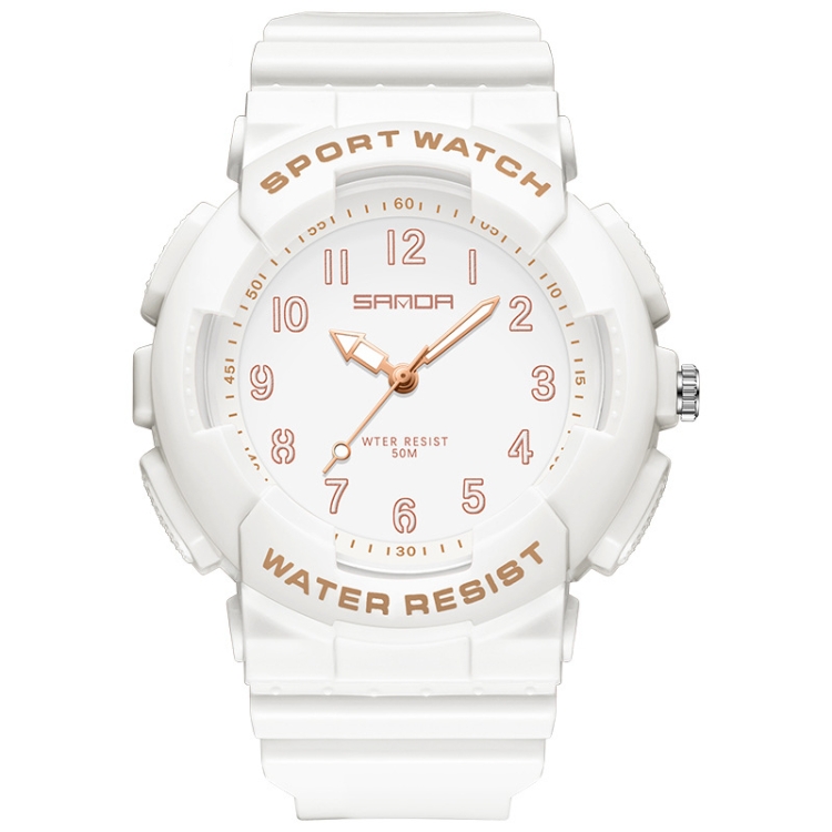SANDA Small Fresh Digital All-match Waterproof Luminous Student Watch(White Rose Gold)