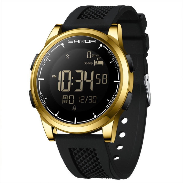 SANDA Student Sports Watch Calorie Counting Electronic Watch Sleep Monitoring Smart Watch(Gold Black)