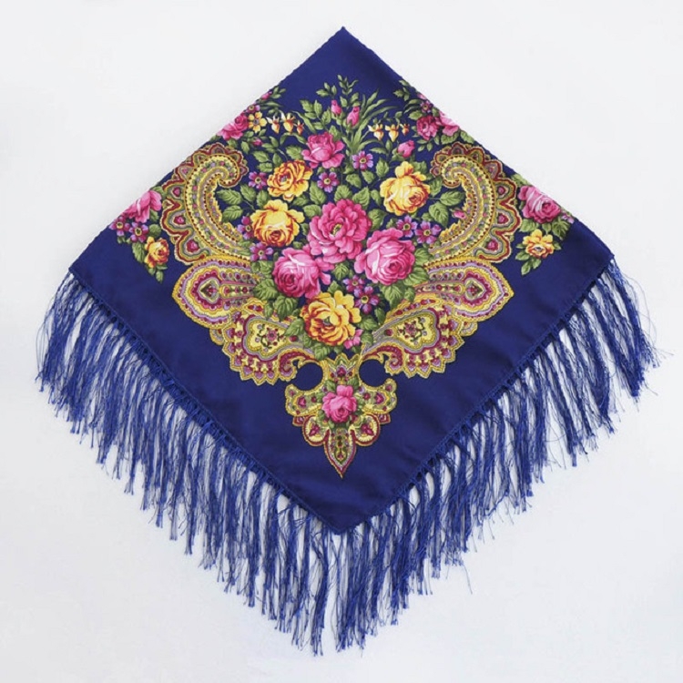 Sapphire Ethnic Style Retro Tassel Square Scarf Flower Pattern Headscarf Scarf, Size:90 x 90cm