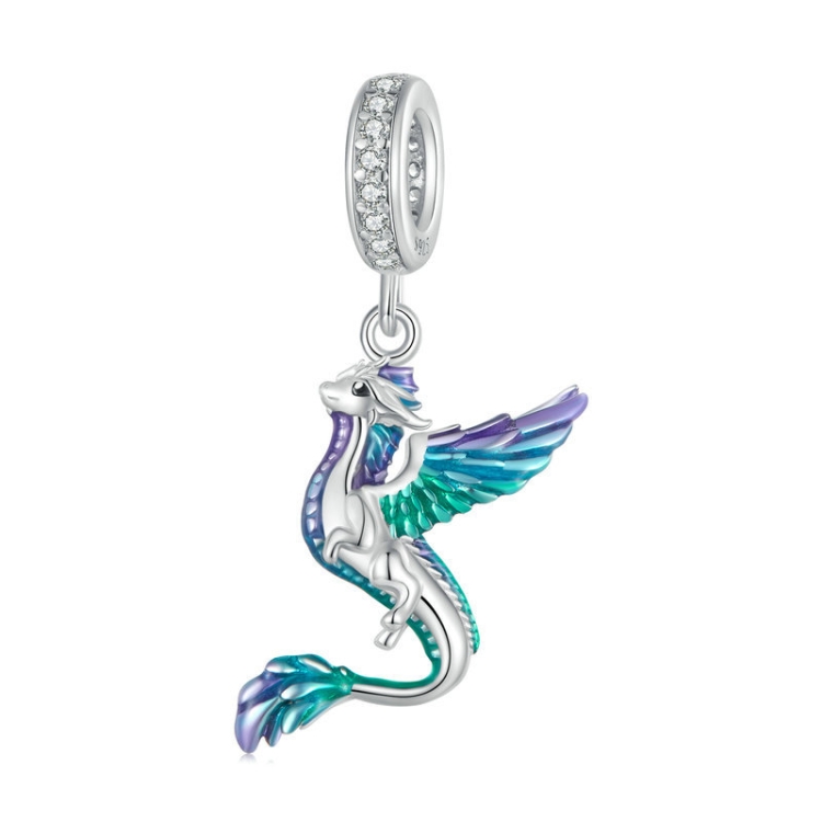 SCC2447 Sterling Silver S925 Flying Dragon White Gold Plated Zircon Bracelet Beads