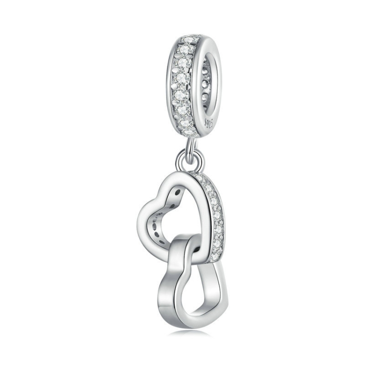 SCC2455 Sterling Silver S925 Interlocking Love Platinum Zircon Heart Shape Pendant
