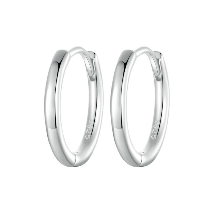 SCE1772 S925 Sterling Silver Platinum-plated Hoop Earrings, Size: M