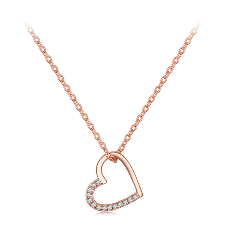 SCN347-C Sterling Silver S925 Zircon Simple Fashion Hollow Heart Shape Necklace(Rose Gold)