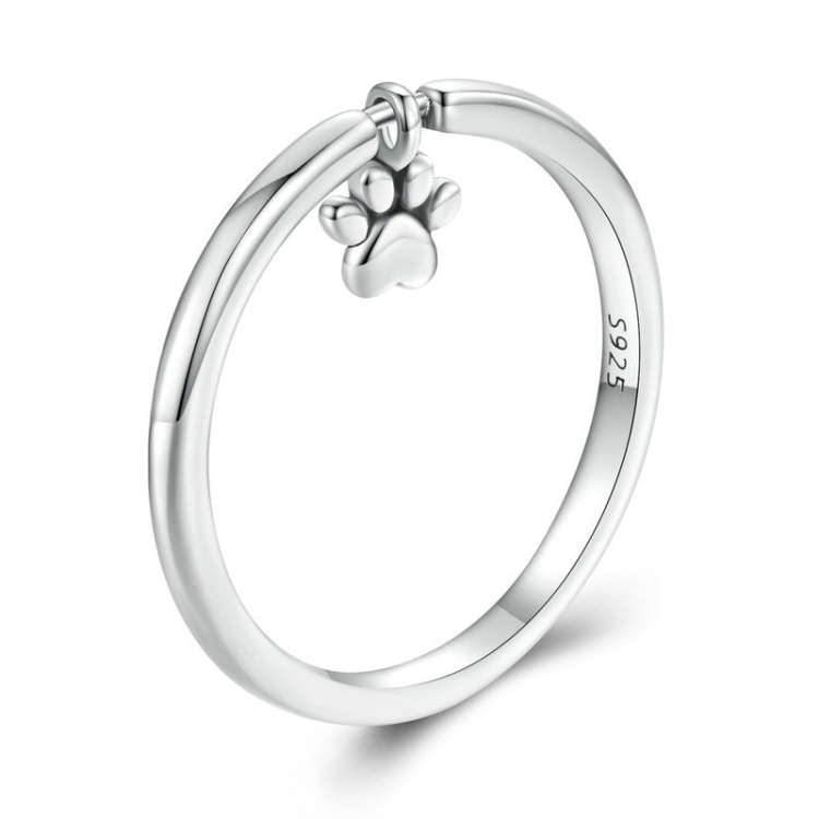 SCR892 Sterling Silver S925 Cute Animal Dog Paw Print Movable Ring(No.8)