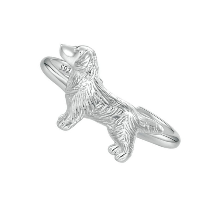 SCR952-E S925 Sterling Silver Cute Little Golden Retriever Puppy Ring