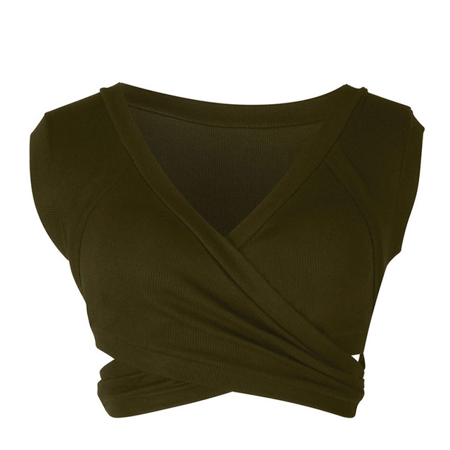 Sexy Ladies Knit Sleeveless Straps Lumbar Short Vest Bottoming Shirt, Size:L(Army Green)