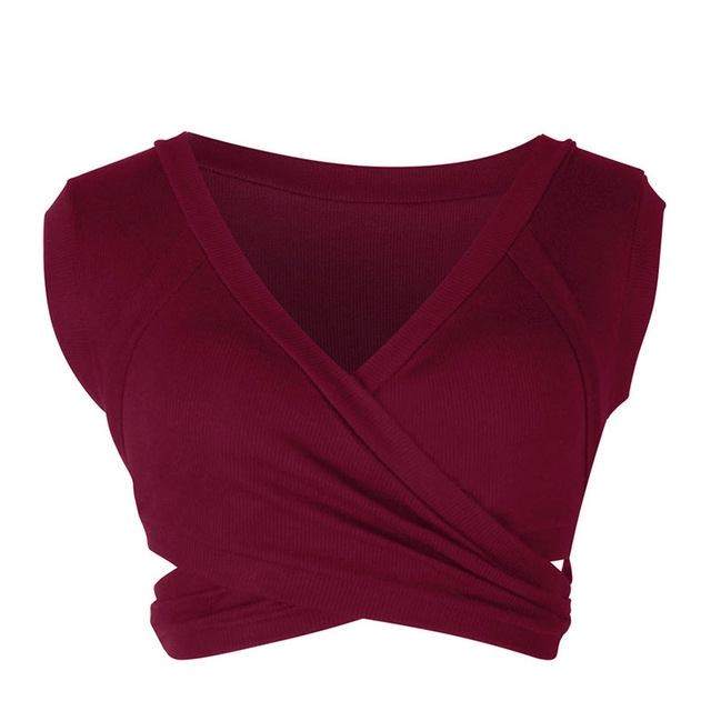 Sexy Ladies Knit Sleeveless Straps Lumbar Short Vest Bottoming Shirt, Size:M(Wine Red)