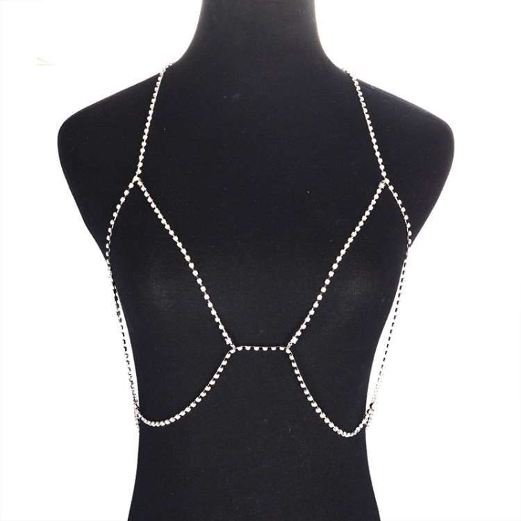 Sexy Sparkle Rhinestone Halter Necklace Bikini Beach Body Chain(Silver SKU2559)