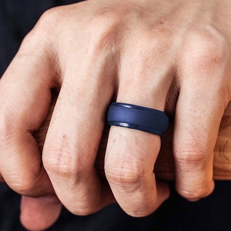 SH800-140 8mm Wide Curved Radian Step Silicone Ring No.10(Deep Blue)