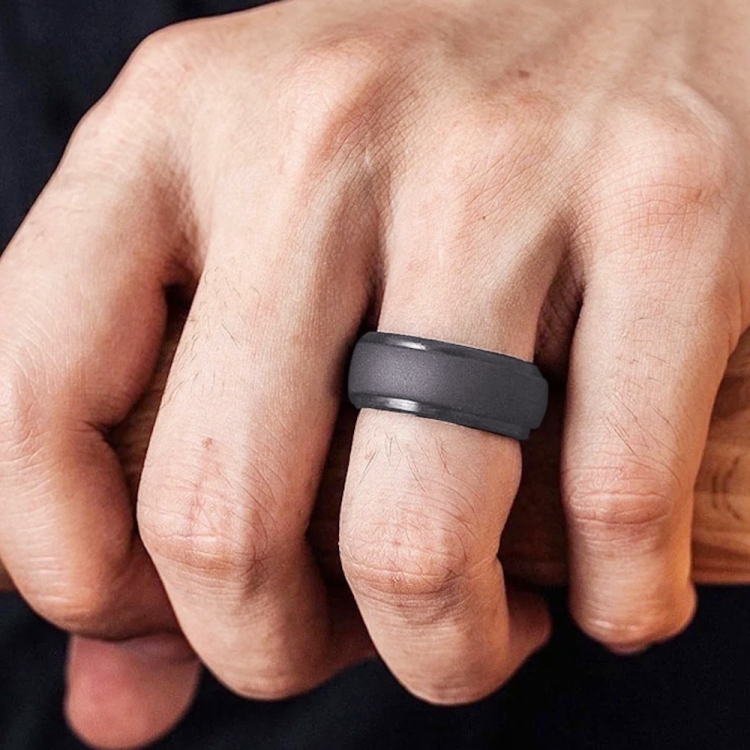 SH800-140 8mm Wide Curved Radian Step Silicone Ring No.12(Deep Gray)