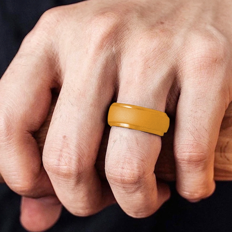 SH800-140 8mm Wide Curved Radian Step Silicone Ring No.14(Gold)