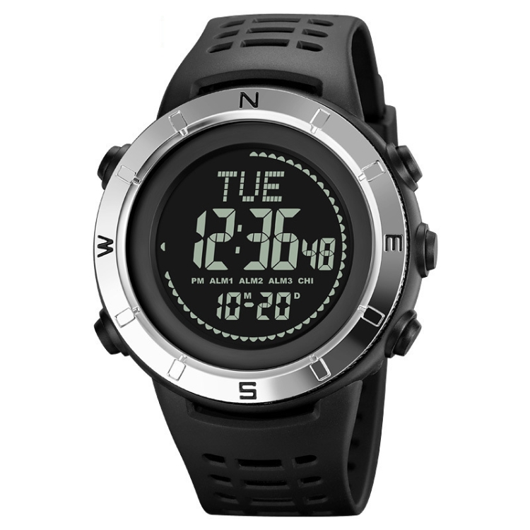 Shimei 2096 Multifunctional Men 50M Waterproof Compass Noctilucent Digital Wrist Watch(Silver)
