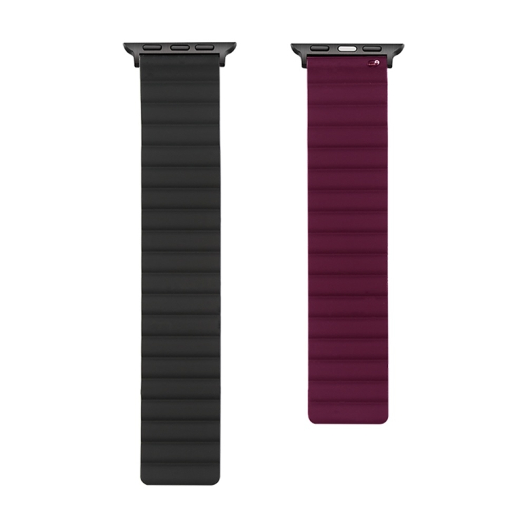 Silicone Magnetic Watch Band For Apple Watch Series 7 45mm / 6 & SE & 5 & 4 44mm / 3 & 2 & 1 42mm(Black+Wine Red)