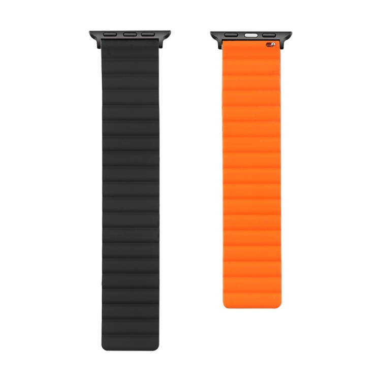Silicone Magnetic Watch Band For Apple Watch Ultra 49mm&Watch Ultra 2 49mm / Series 9&8&7 45mm / SE 3&SE 2&6&SE&5&4 44mm / 3&2&1 42mm(Black+Orange)