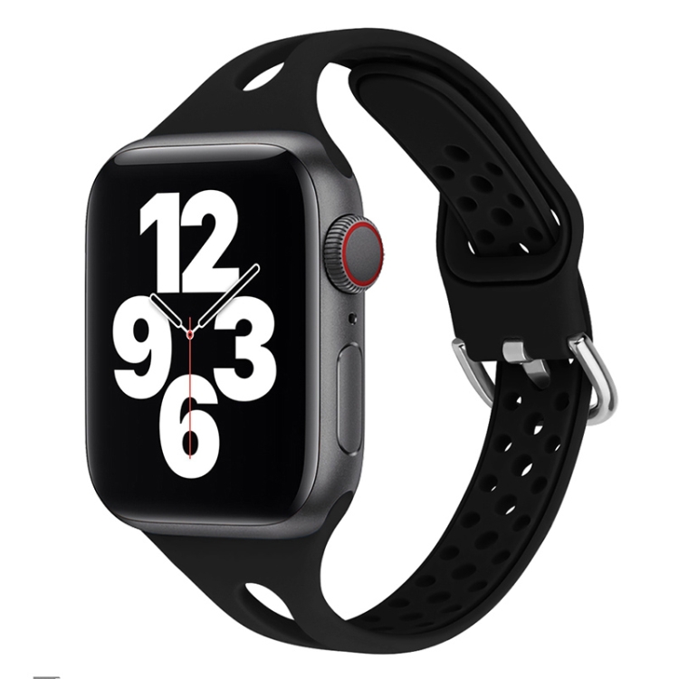 Silicone Watch Band For Apple Watch Series 9&8&7 41mm / SE 3&SE 2&6&SE&5&4 40mm / 3&2&1 38mm(Black)