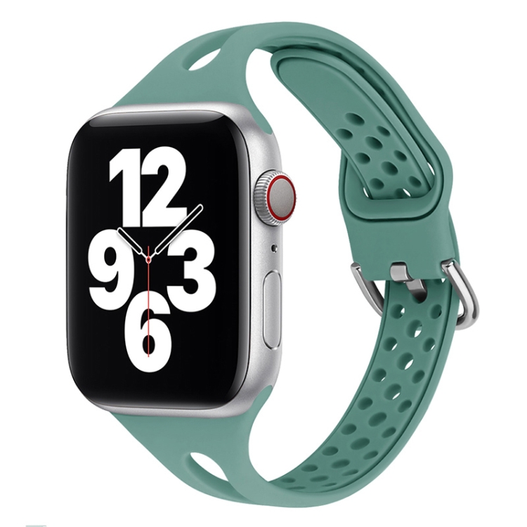 Silicone Watch Band For Apple Watch Series 9&8&7 41mm / SE 3&SE 2&6&SE&5&4 40mm / 3&2&1 38mm(Pine Needle Green)
