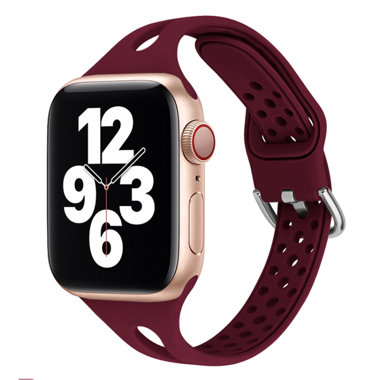 Silicone Watch Band For Apple Watch Series 9&8&7 41mm / SE 3&SE 2&6&SE&5&4 40mm / 3&2&1 38mm(Wine Red)