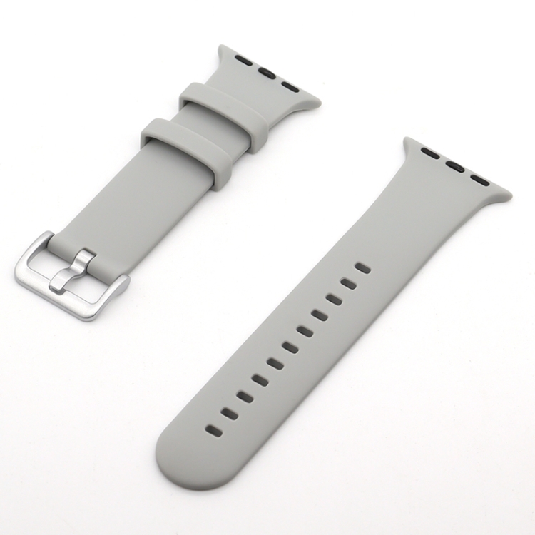 Silver Buckle Silicone Watch Band For Apple Watch Series 9&8&7 41mm / SE 3&SE 2&6&SE&5&4 40mm / 3&2&1 38mm(Grey)
