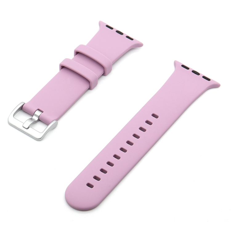 Silver Buckle Silicone Watch Band For Apple Watch Series 9&8&7 41mm / SE 3&SE 2&6&SE&5&4 40mm / 3&2&1 38mm(Lavender Purple)