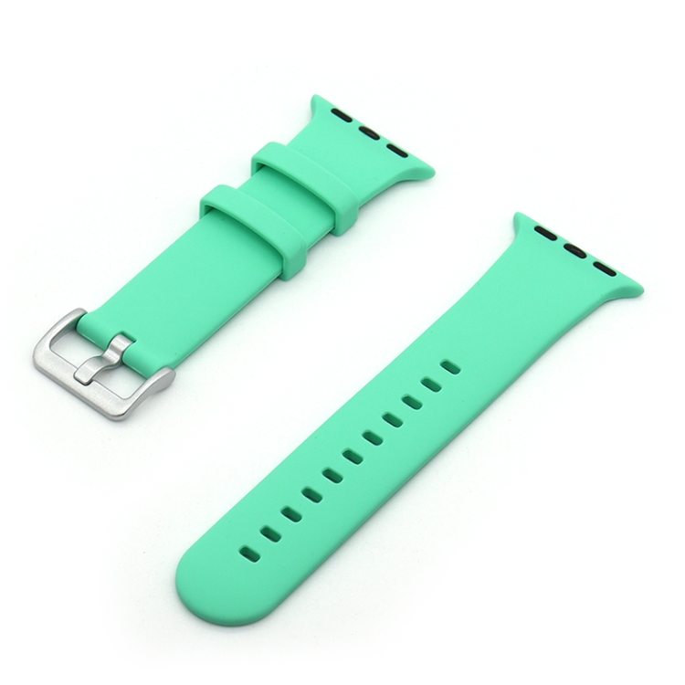 Silver Buckle Silicone Watch Band For Apple Watch Series 9&8&7 41mm / SE 3&SE 2&6&SE&5&4 40mm / 3&2&1 38mm(Mint Green)