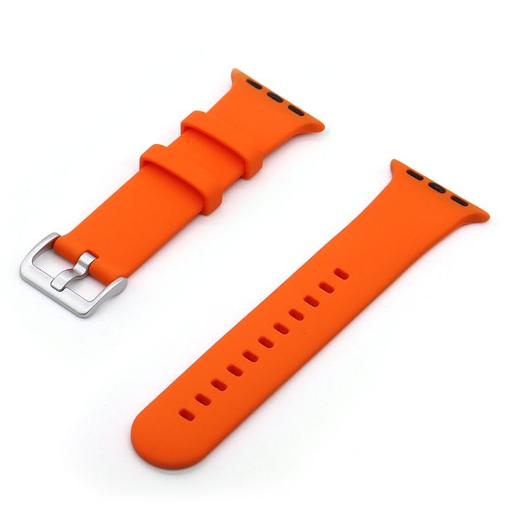 Silver Buckle Silicone Watch Band For Apple Watch Series 9&8&7 41mm / SE 3&SE 2&6&SE&5&4 40mm / 3&2&1 38mm(Orange)
