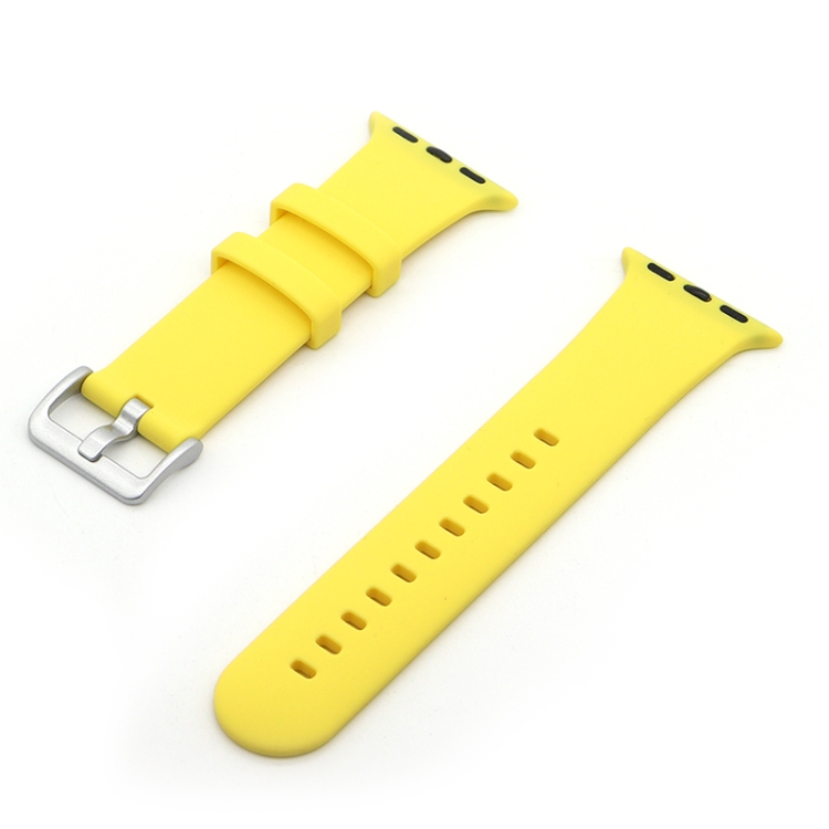 Silver Buckle Silicone Watch Band For Apple Watch Series 9&8&7 41mm / SE 3&SE 2&6&SE&5&4 40mm / 3&2&1 38mm(Yellow)