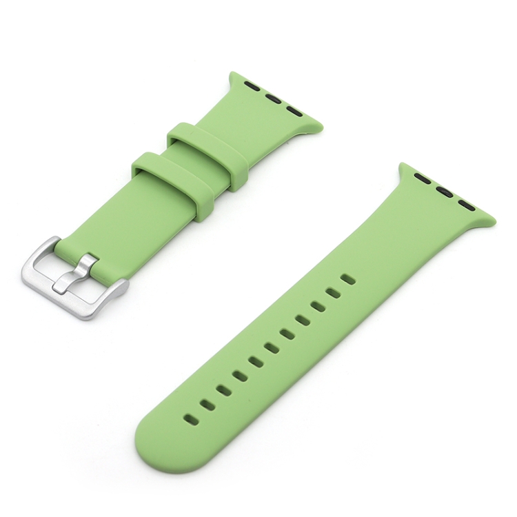 Silver Buckle Silicone Watch Band For Apple Watch Ultra 49mm&Watch Ultra 2 49mm / Series 9&8&7 45mm / SE 3&SE 2&6&SE&5&4 44mm / 3&2&1 42mm(Green)