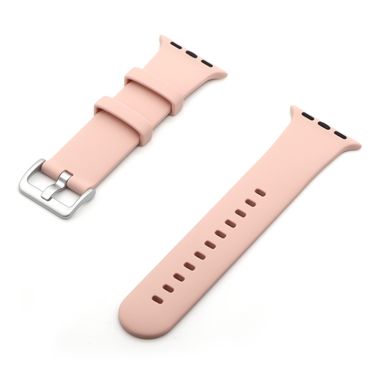 Silver Buckle Silicone Watch Band For Apple Watch Ultra 49mm&Watch Ultra 2 49mm / Series 9&8&7 45mm / SE 3&SE 2&6&SE&5&4 44mm / 3&2&1 42mm(Pink Sand)