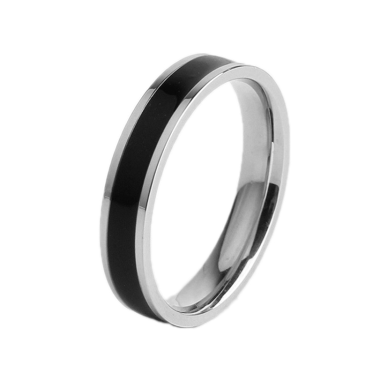 Simple Black White Epoxy Couple Ring Women Titanium Steel Ring Jewelry, Size: US Size 3(Black Glue Silver)