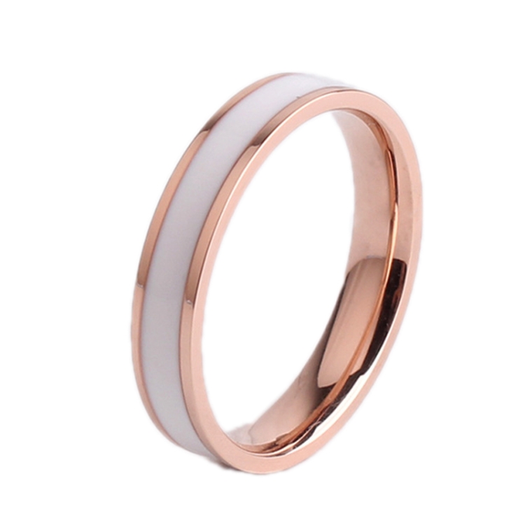Simple Black White Epoxy Couple Ring Women Titanium Steel Ring Jewelry, Size: US Size 4(White Glue Rose Gold)
