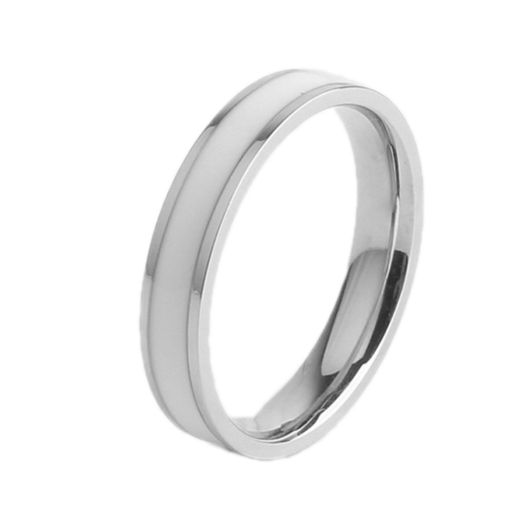 Simple Black White Epoxy Couple Ring Women Titanium Steel Ring Jewelry, Size: US Size 7(White Glue Silver)