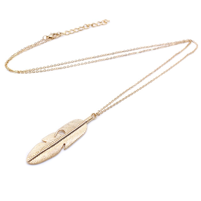 Simple Classic pendant Necklace Feather Necklace Long Sweater Chain Jewelry choker Necklace for Women(Gold)