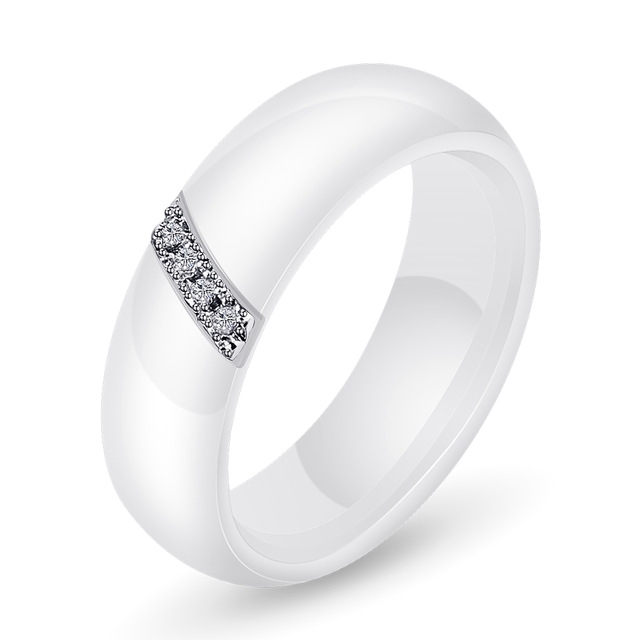Simple Nano Ceramic Ring Trend Titanium Steel with Zircon Rings, Ring Size:9(White)
