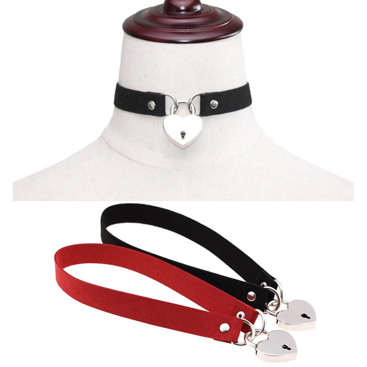 Simple Punk Style Love Lock Flannel Sexy Necklace Collar, Random Color Delivery